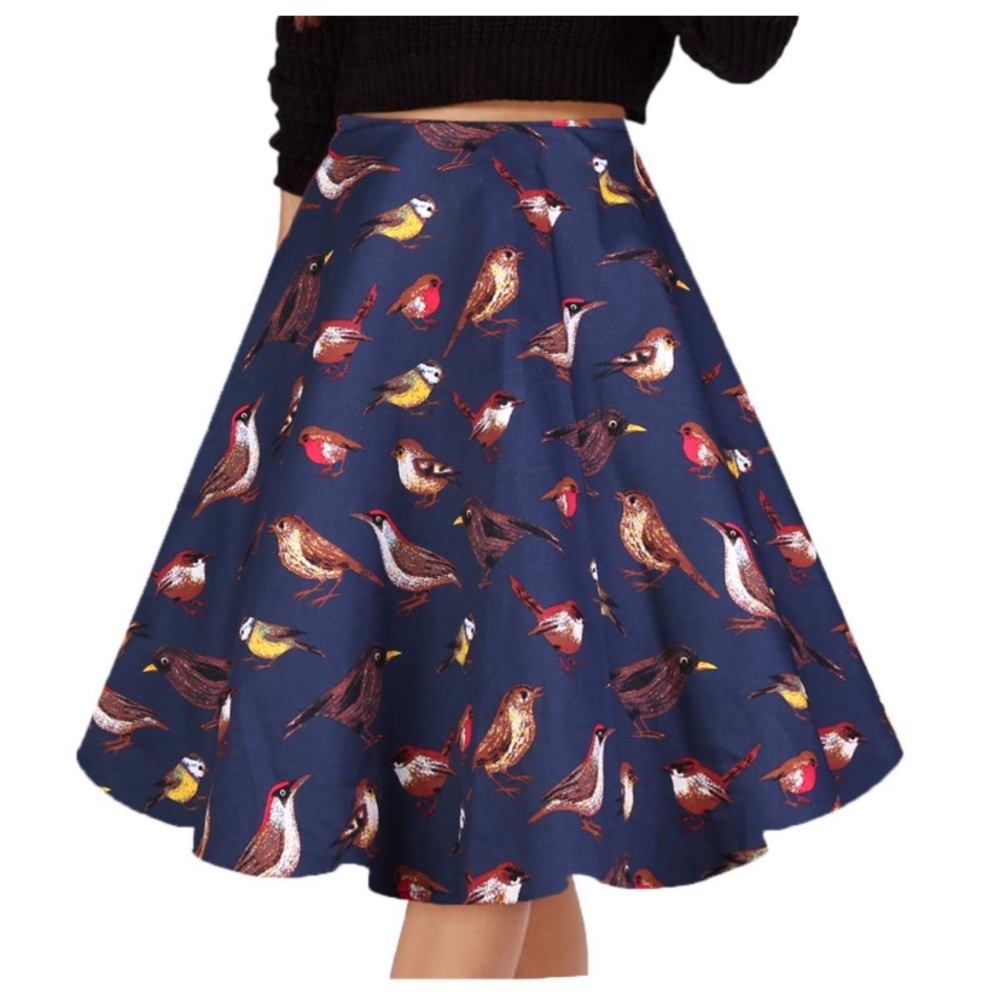 Grace Karin Skirt Navy Blue Birds Pockets Coastal Women’s Medium-NEW